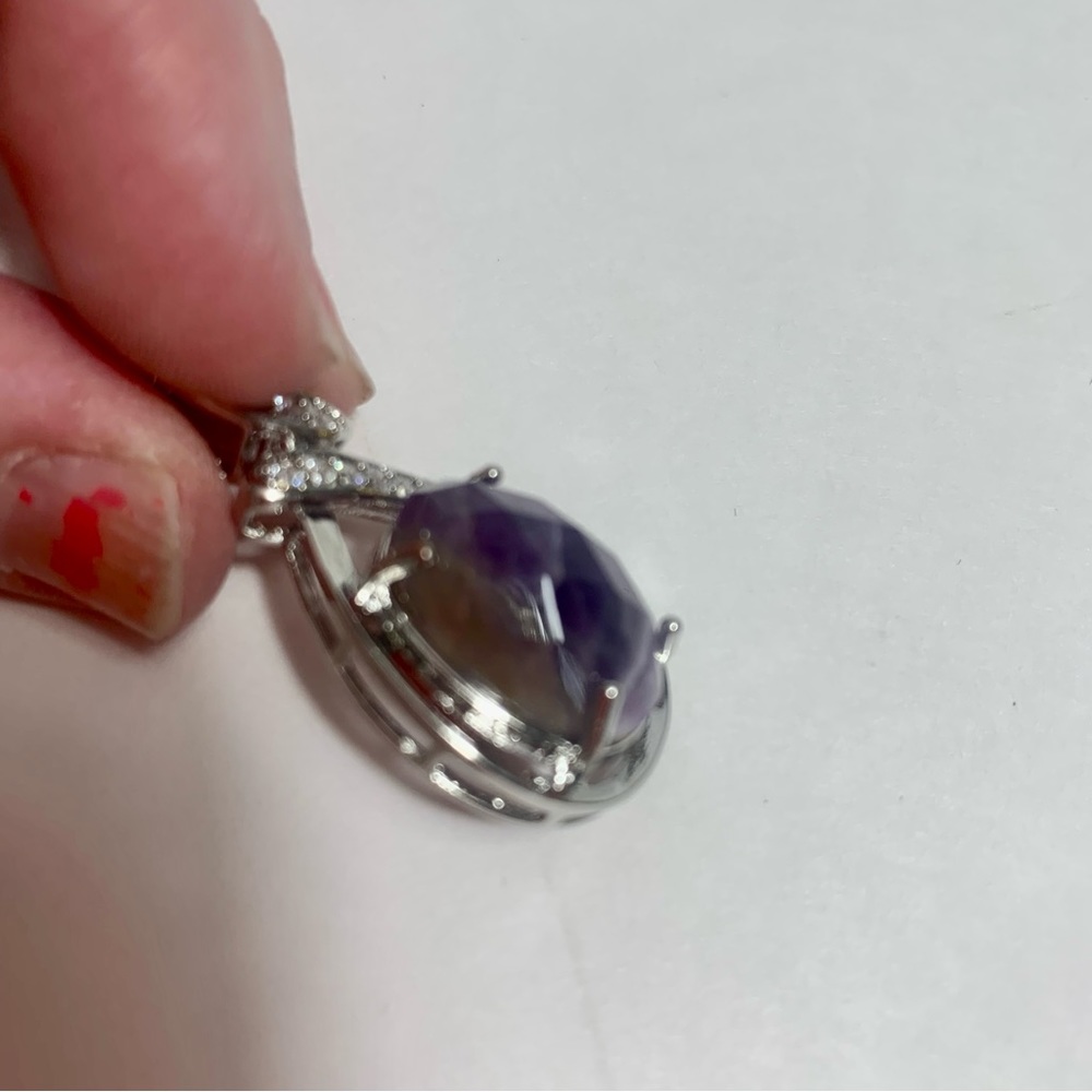 Necklace pendant. Faux amethyst and faux diamond necklace pendant. - Picture 9 of 9